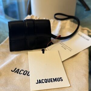 New with Tag! $385 Jacquemus Black Leather Mini Bag Le Porte Bambino Wristlet